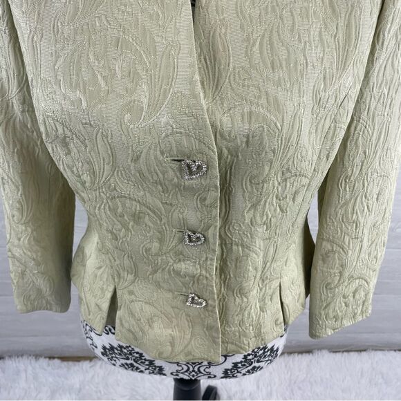 Rickie Freeman for Teri Jon Paisley Gemstone Heart Button Peplum Blazer Jacket - Picture 2 of 6